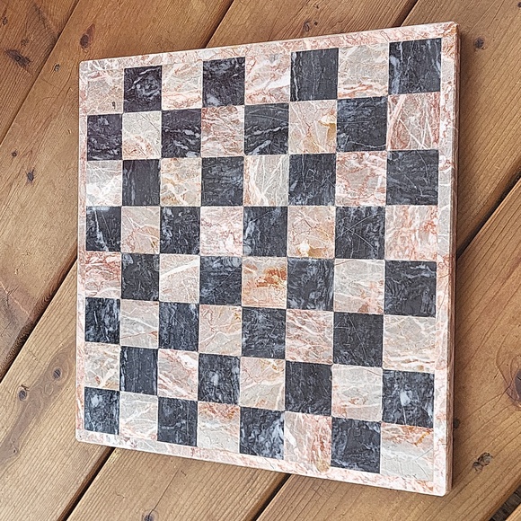 Other - Vintage  Hand Carved Pink & Black Onyx Marble Chess board
